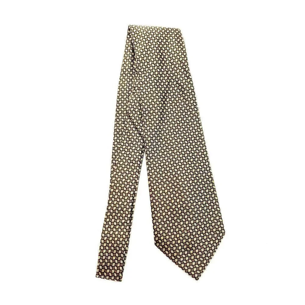 Kenneth Cole Silk Tie‎ Yellow Woven Geometric Handmade